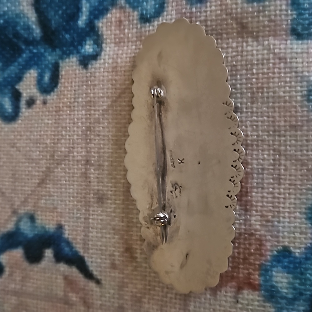 Vintage Turquoise Sterling Silver Brooch - Picture 2 of 13
